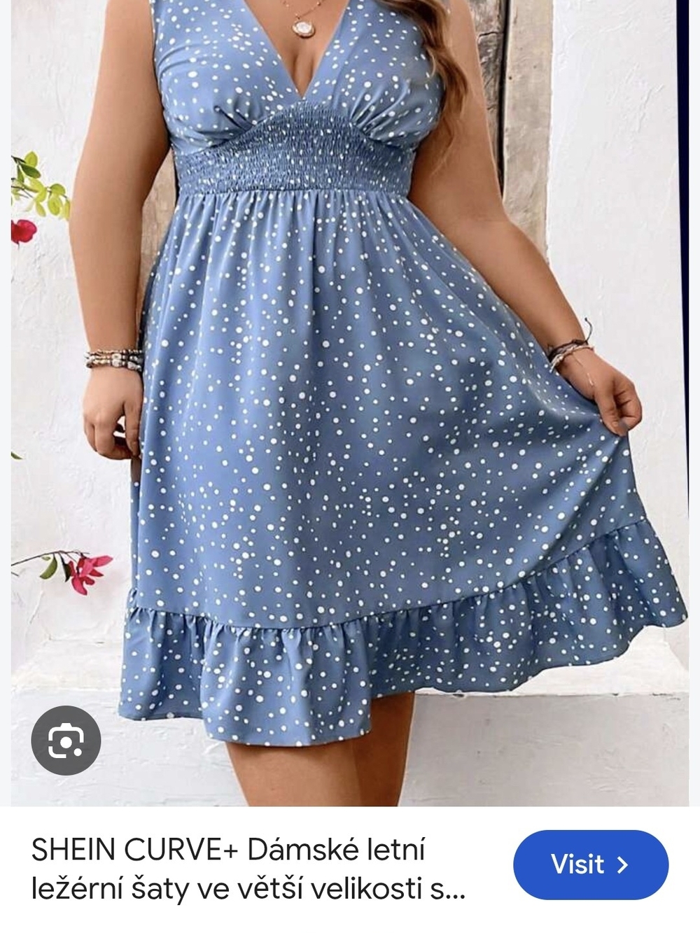 Shein CURVE Blue Polka Dot Smocked V-Neck Sundress 3XL